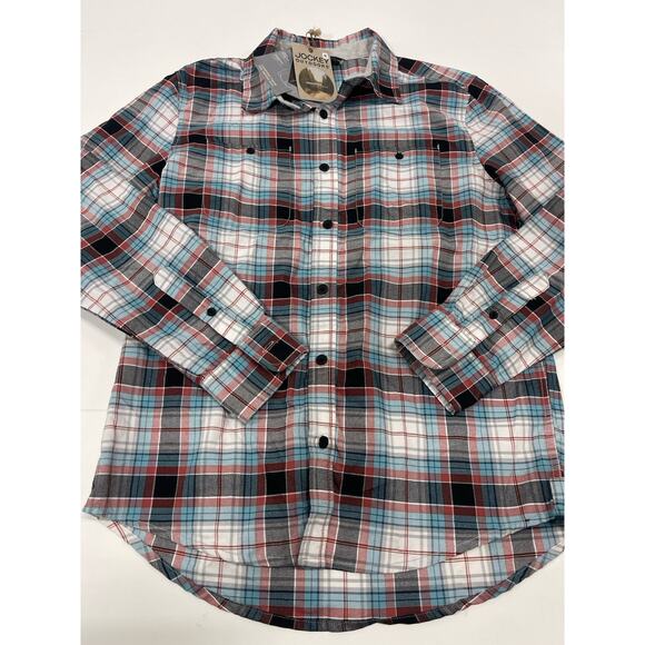 Jockey Mens Medium Multi Plaid Outdoors Field Cotton Collar Button Front NWT - Picture 1 of 7